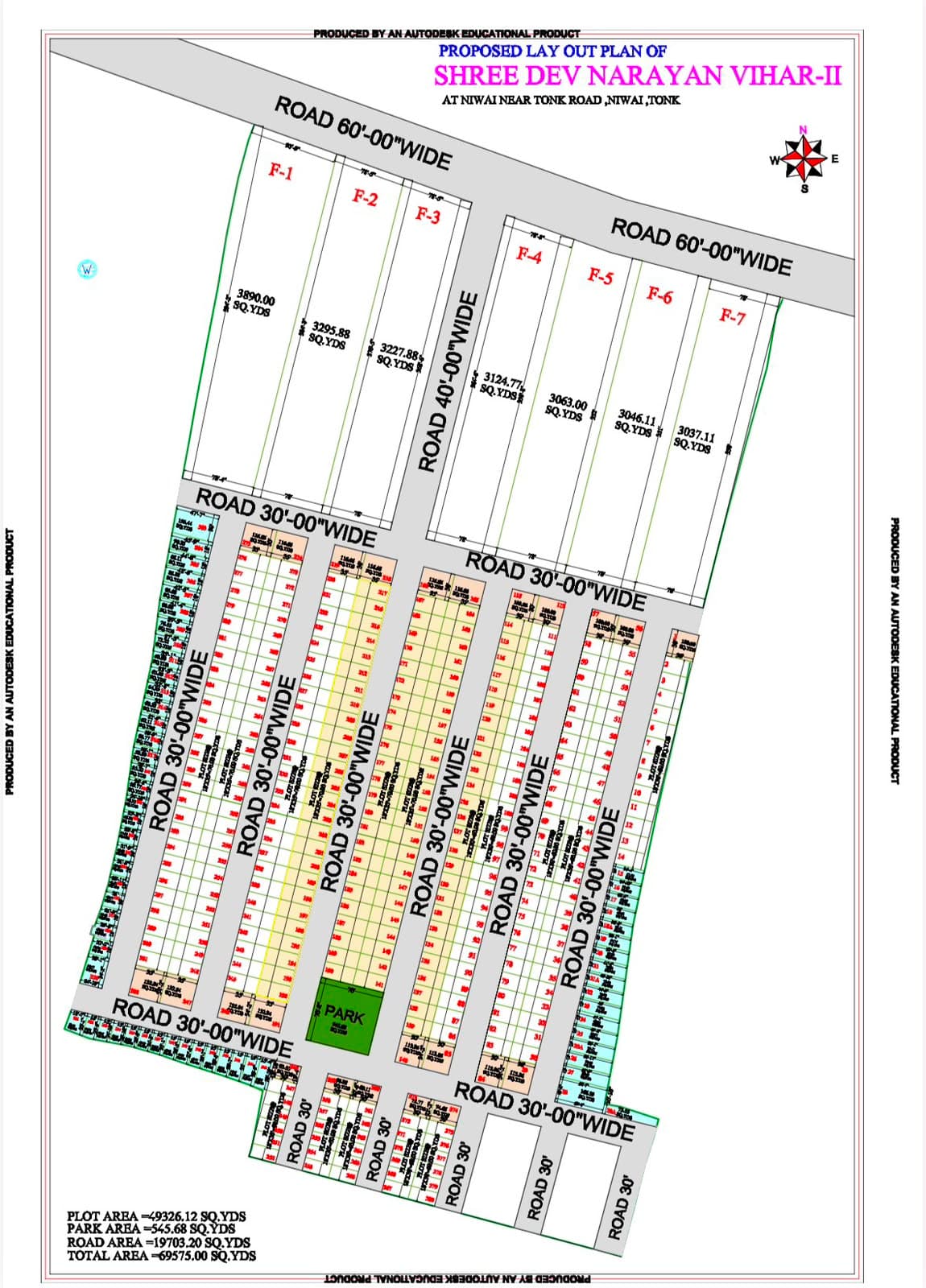 Proposed layout plan of SHREE DEV NARAYAN VIHAR 2 showing plots, roads and park